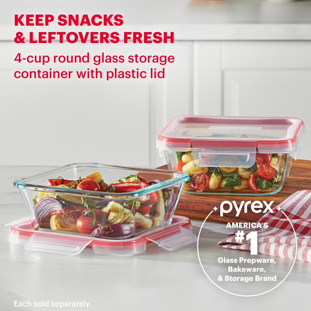 Meal Prep Oven Safe Containers - Freshlock 4-Cup Square Glass Food Storage