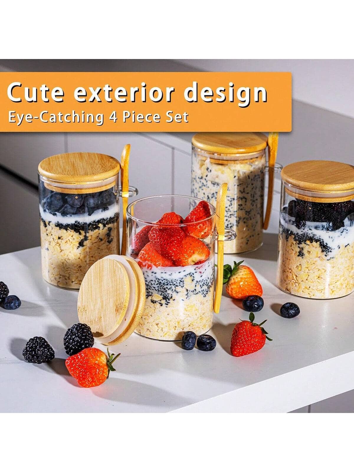 4 Pack Overnight Oats Jars Mod - огляд і ціна Meal Prep Yogurt Parfait