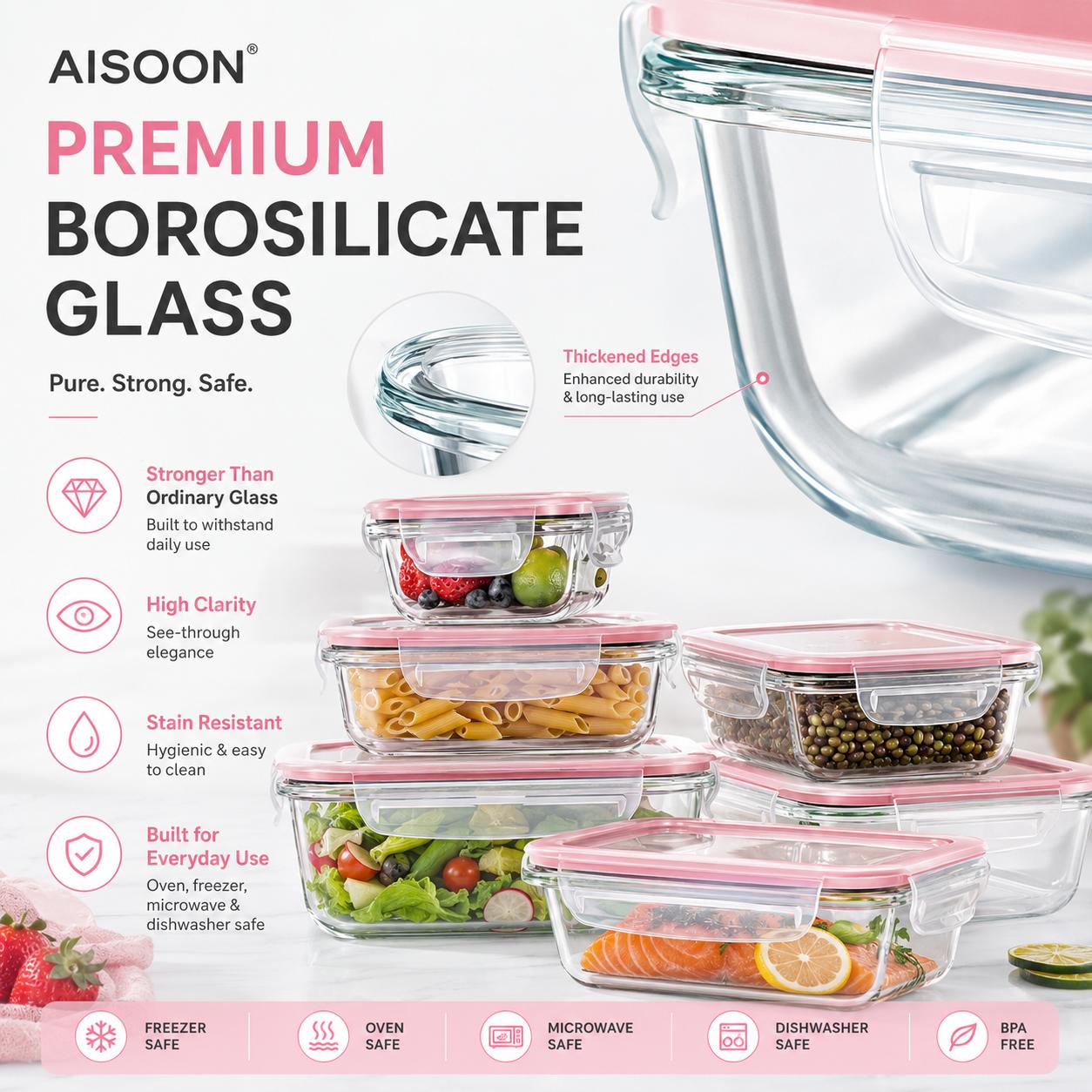 8/12Pcs Stackable Borosilicate - огляд і ціна Meal Prep Oven Safe Containers