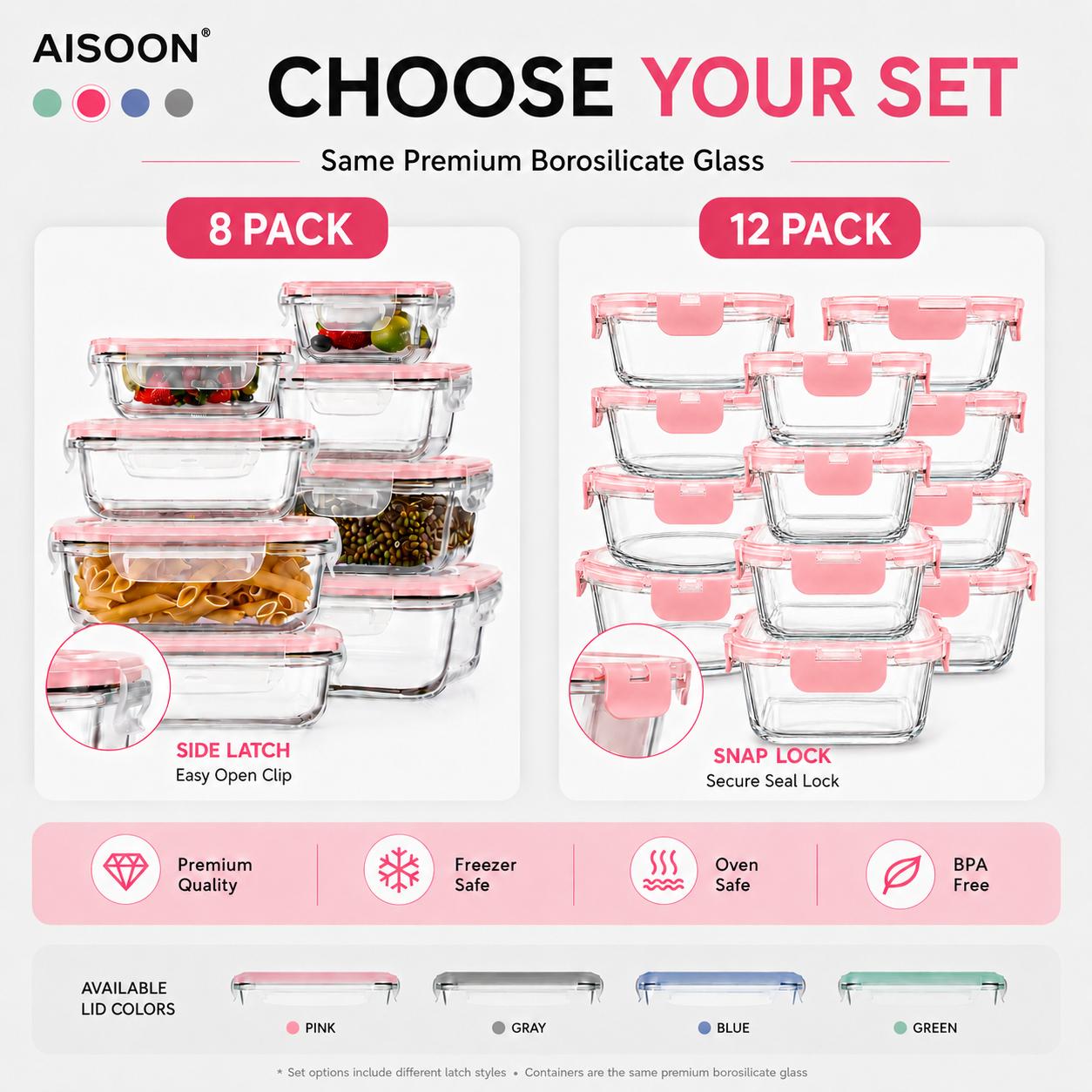 8/12Pcs Stackable Borosilicate - огляд і ціна Meal Prep Oven Safe Containers